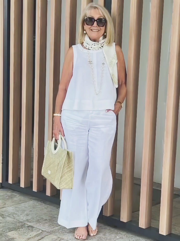 Trinidad™ | Conjunto Blanco Blusa y Pantalón Ancho