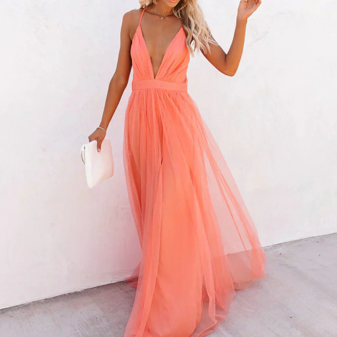 Ginevra maxi vestido coral