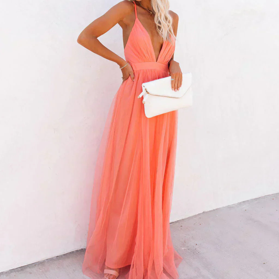 Ginevra maxi vestido coral