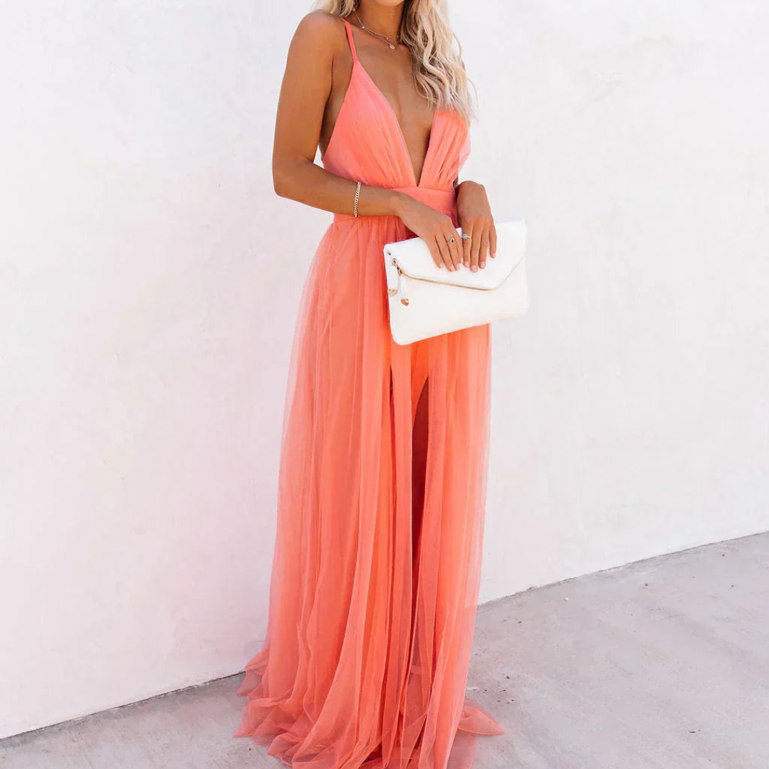 Ginevra maxi vestido coral