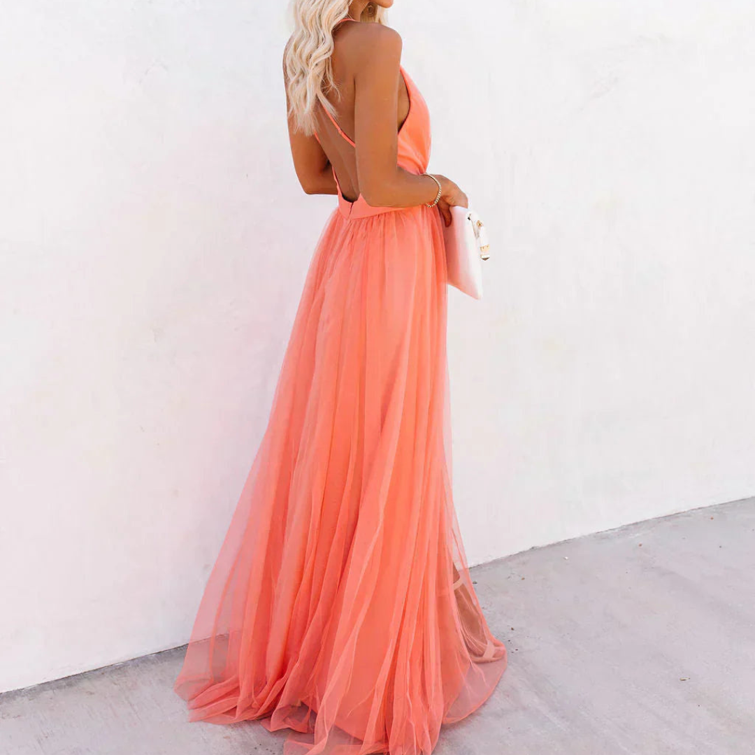 Ginevra maxi vestido coral