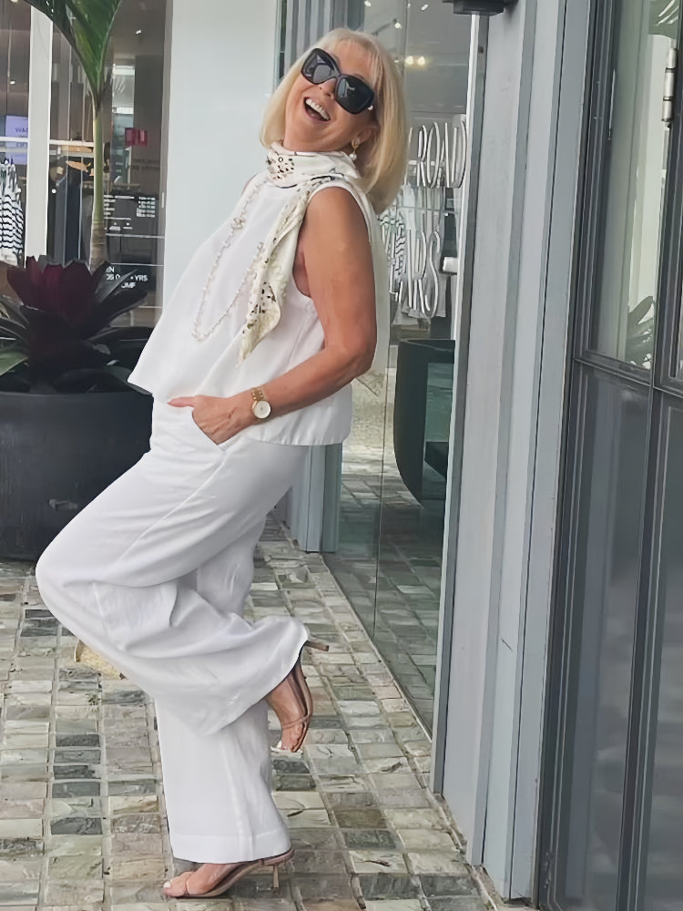Trinidad™ | Conjunto Blanco Blusa y Pantalón Ancho