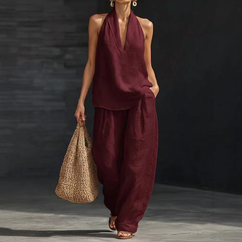 Marisol conjunto lino burdeos