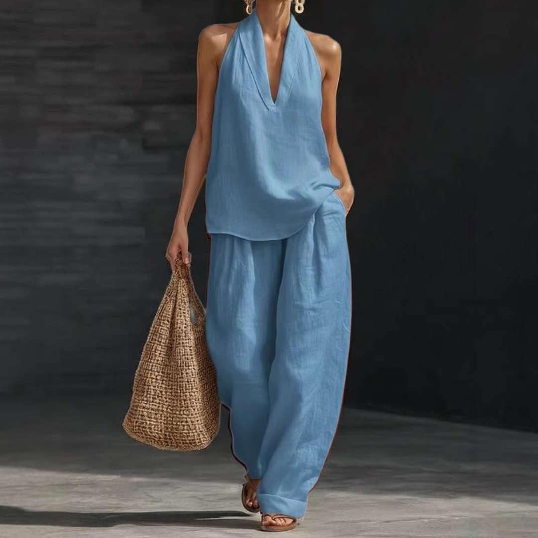 Marisol conjunto lino azul cielo