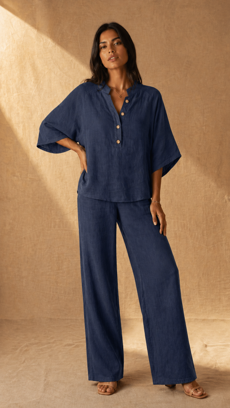 Conjunto Solano — Blusa de mangas murciélago y pantalón ancho