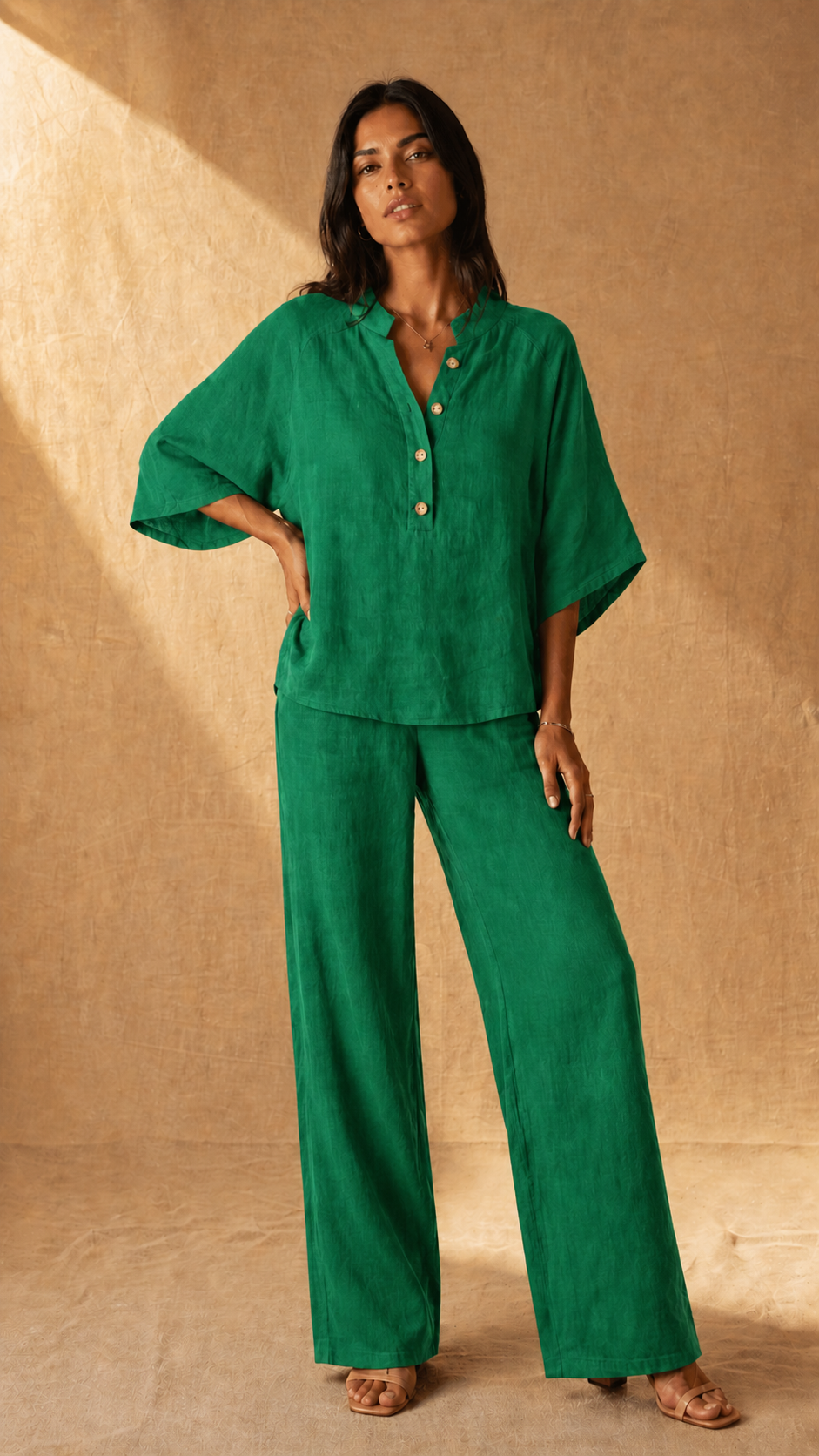 Conjunto Solano — Blusa de mangas murciélago y pantalón ancho