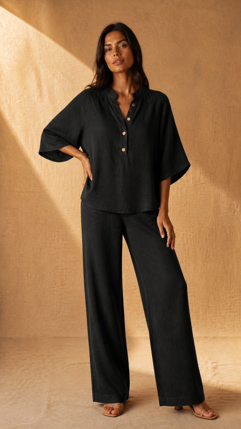 Conjunto Solano — Blusa de mangas murciélago y pantalón ancho