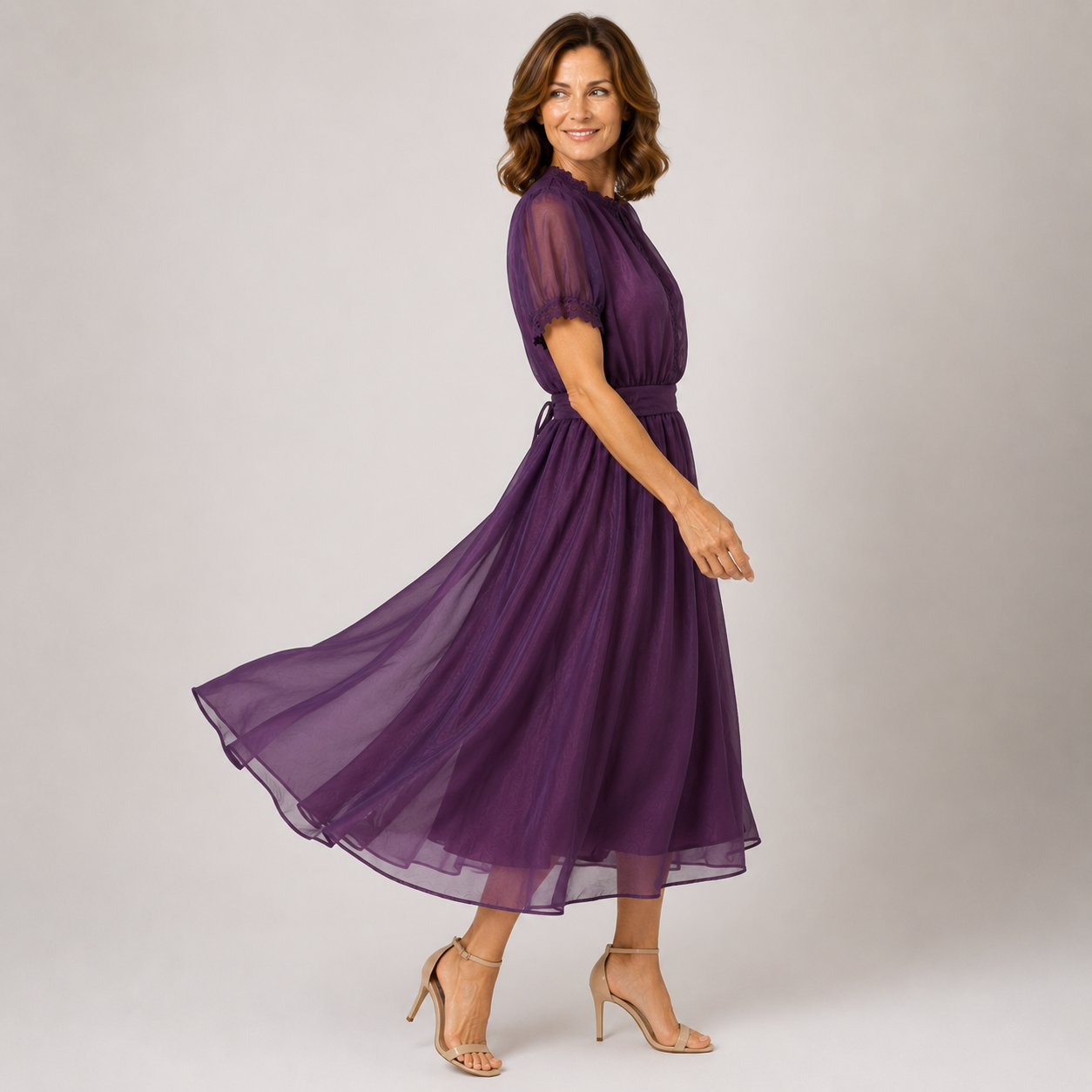 Flavia | Maxi Vestido con Escote en V y Borde de Encaje Chiffon
