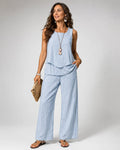 Nicolasa™ | Conjunto Rayas Azul Top y Pantalón Ancho