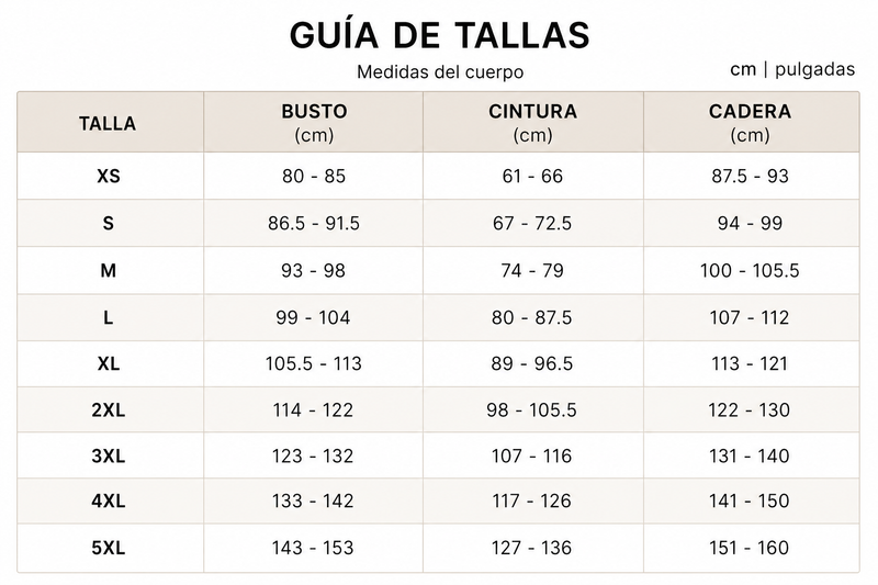 Guía de tallas