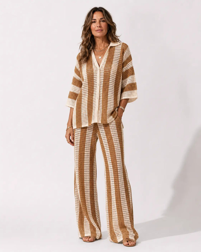 Zenaida™ | Conjunto Crochet Rayas Kimono y Pantalón