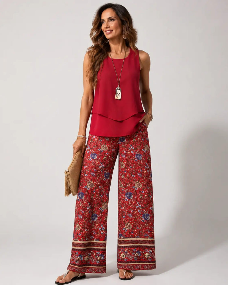 Cayetana™ | Conjunto Boho Top en Capas y Pantalón Floral