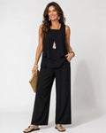 Eloísa™ | Conjunto Negro Top en Capas y Pantalón Ancho