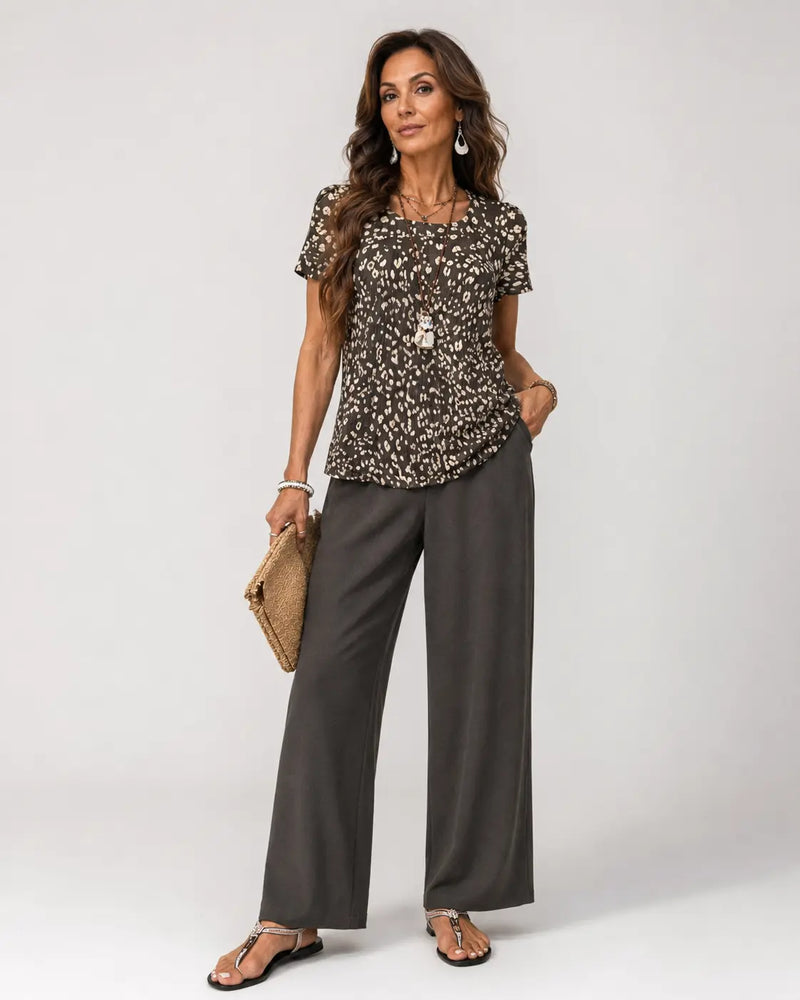 Higinia™ | Conjunto Animal Print Top y Pantalón Ancho