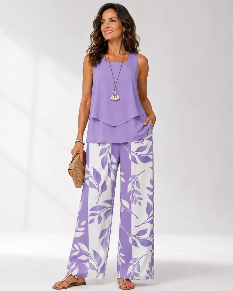 Justa™ | Conjunto Lila Blusa y Pantalón Botánico