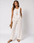 Leandra™ | Conjunto Crema Satinado Top en Capas y Pantalón