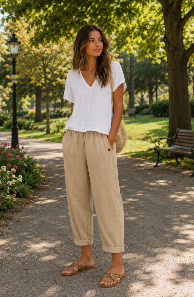 Esperanza pantalón de lino detalle