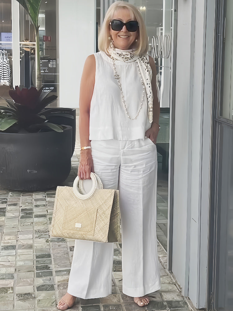 Trinidad™ | Conjunto Blanco Blusa y Pantalón Ancho