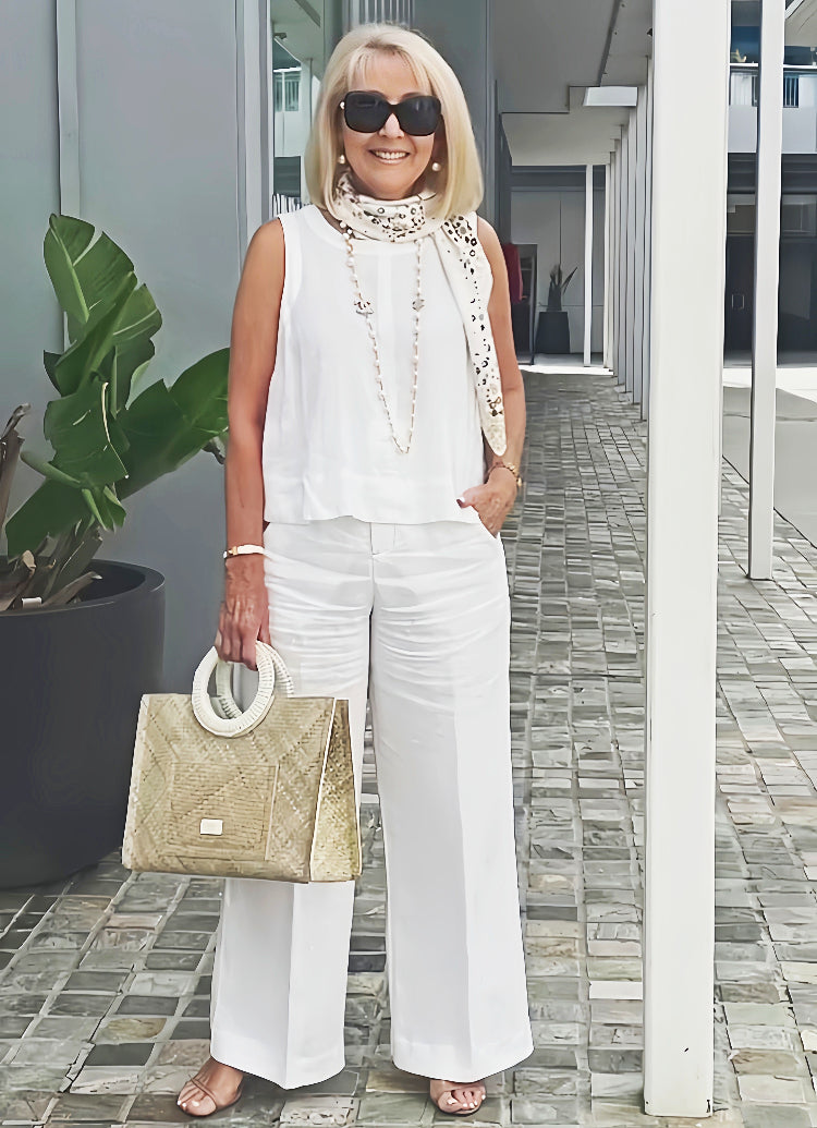 Trinidad™ | Conjunto Blanco Blusa y Pantalón Ancho
