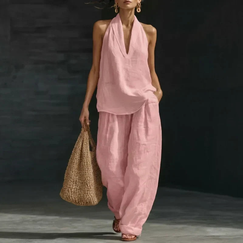 Marisol conjunto lino rosa claro