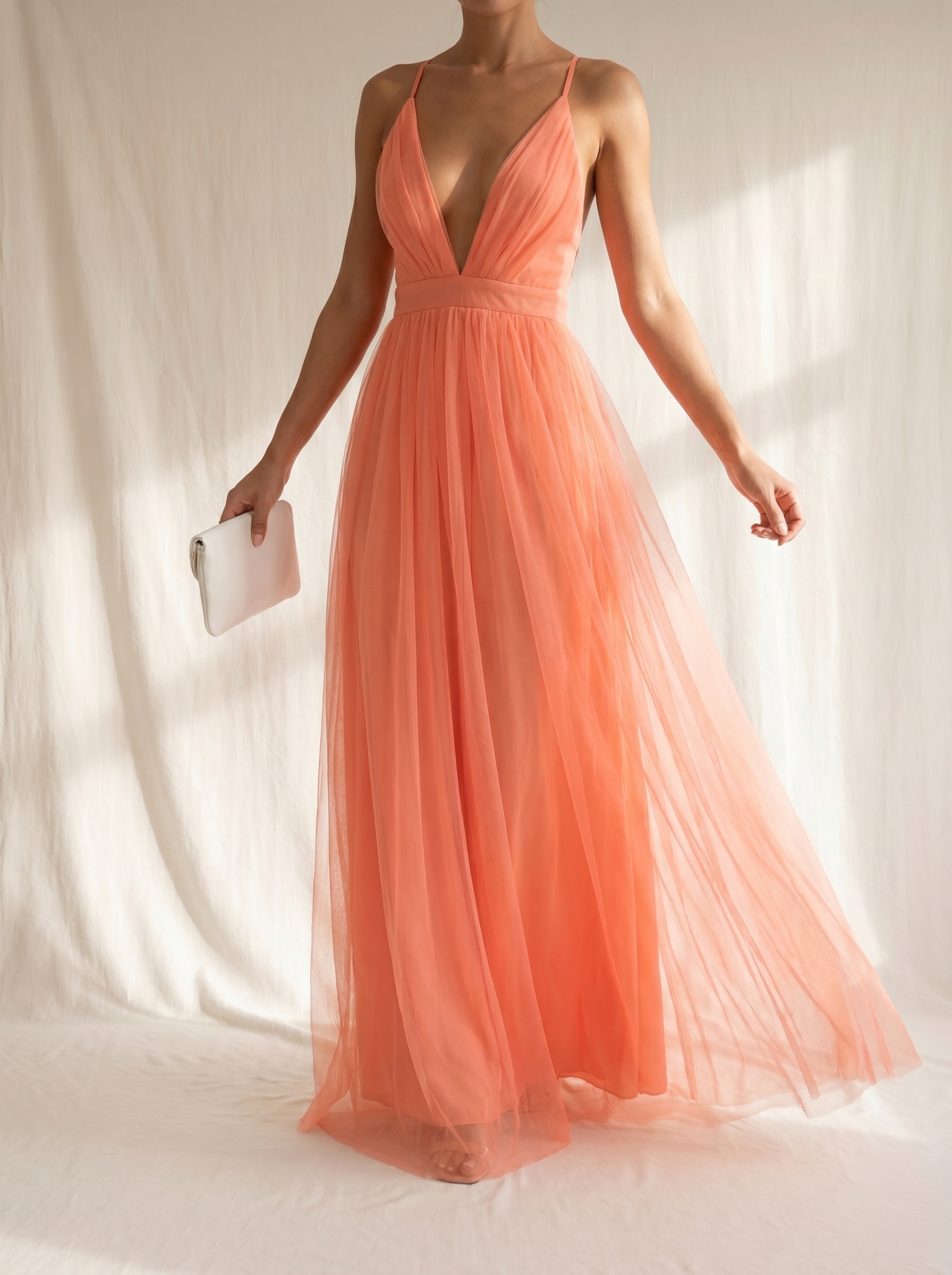 Ginevra maxi vestido coral
