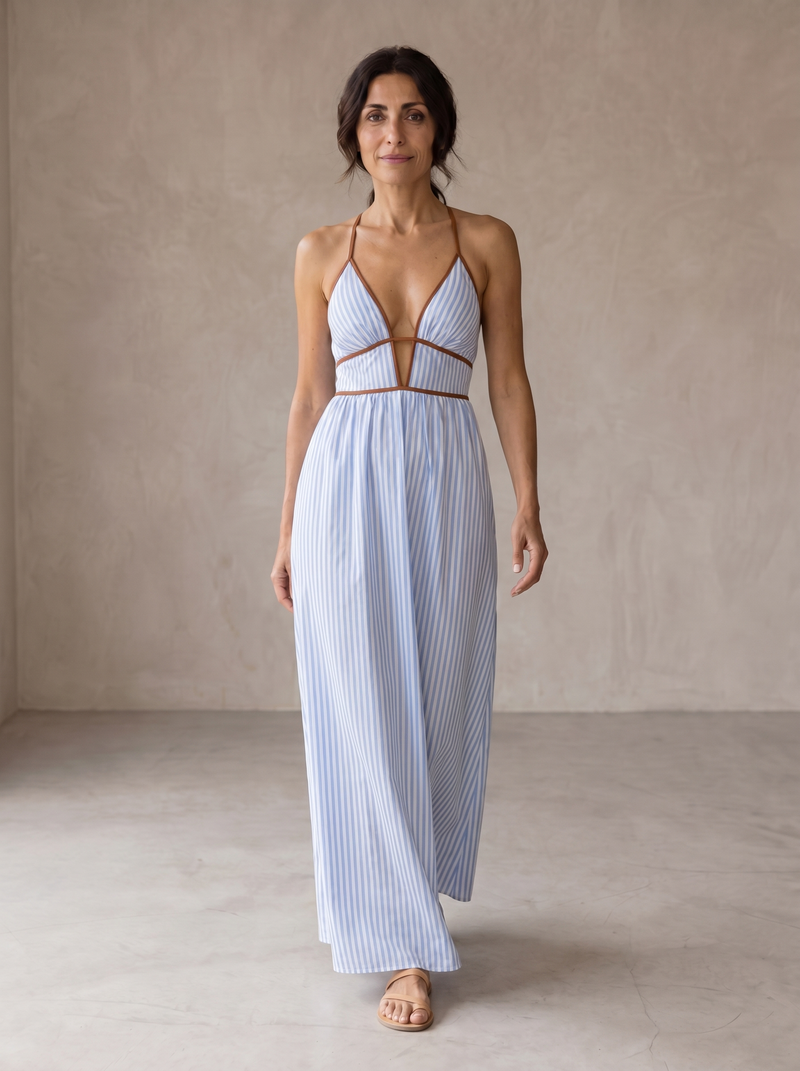 Laurina | Vestido Largo a Rayas con Escote