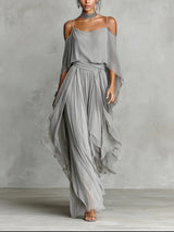 Elisabet | Conjunto fluido gris con top de tirantes y pantalón ligero