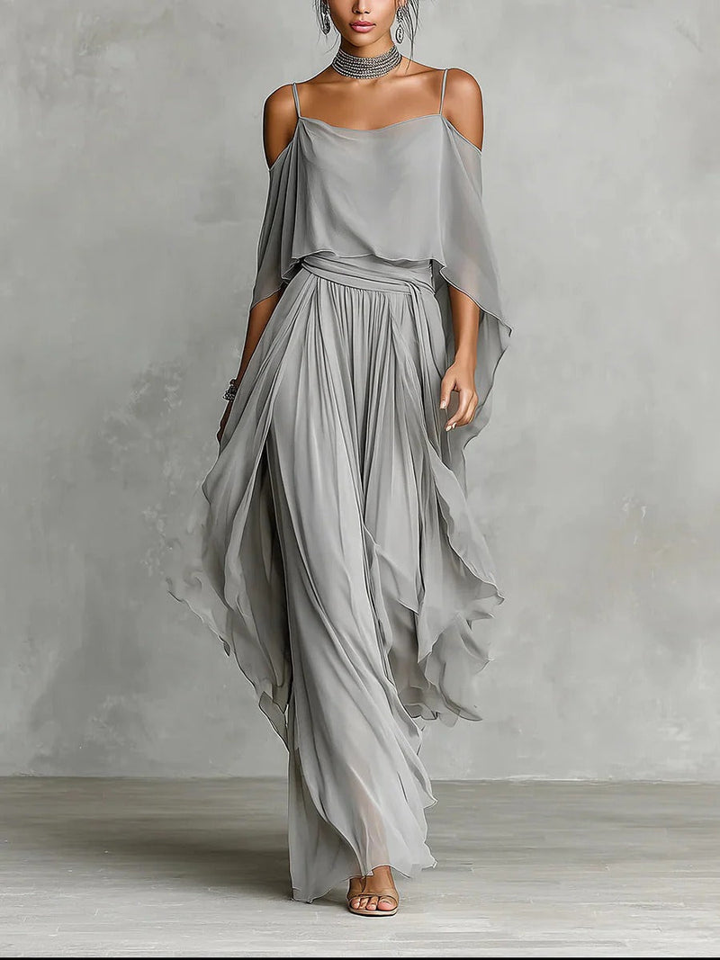 Elisabet | Conjunto fluido gris con top de tirantes y pantalón ligero