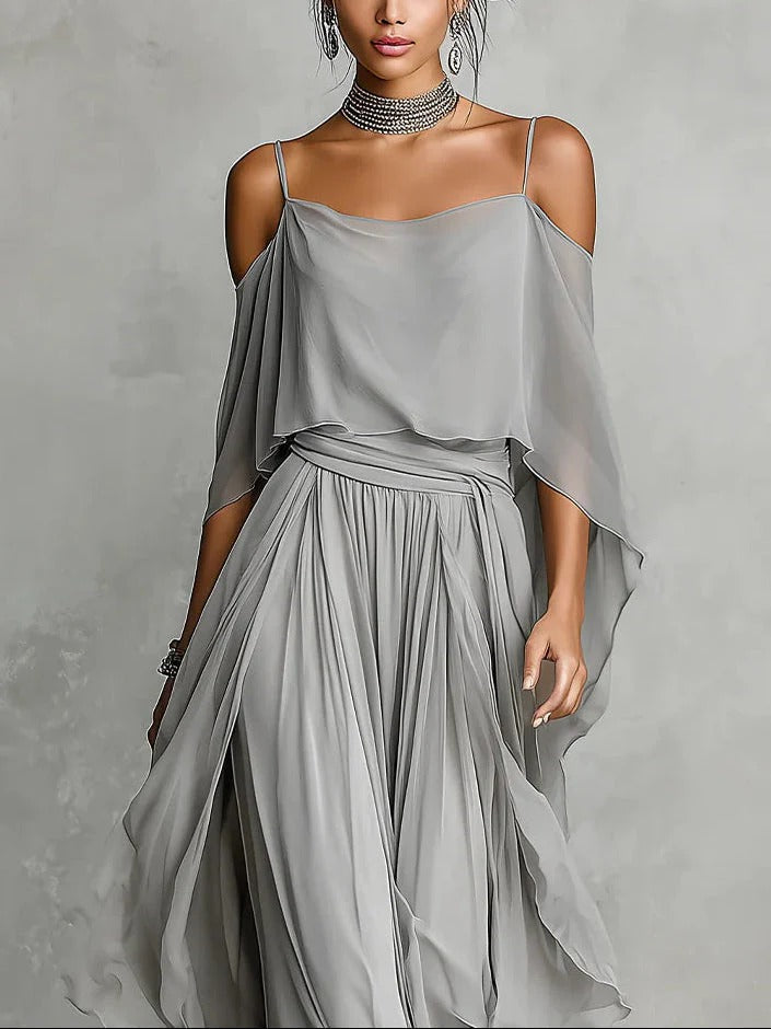 Elisabet | Conjunto fluido gris con top de tirantes y pantalón ligero