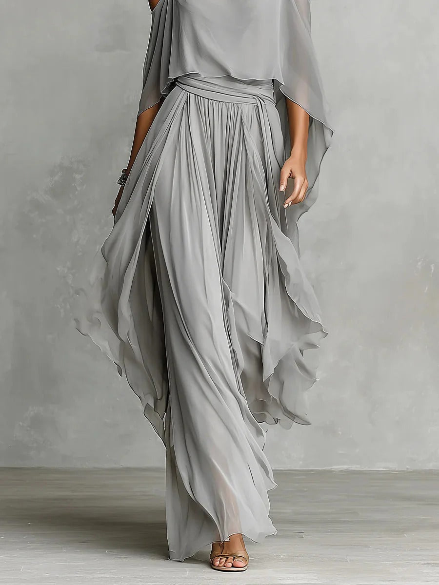 Elisabet | Conjunto fluido gris con top de tirantes y pantalón ligero