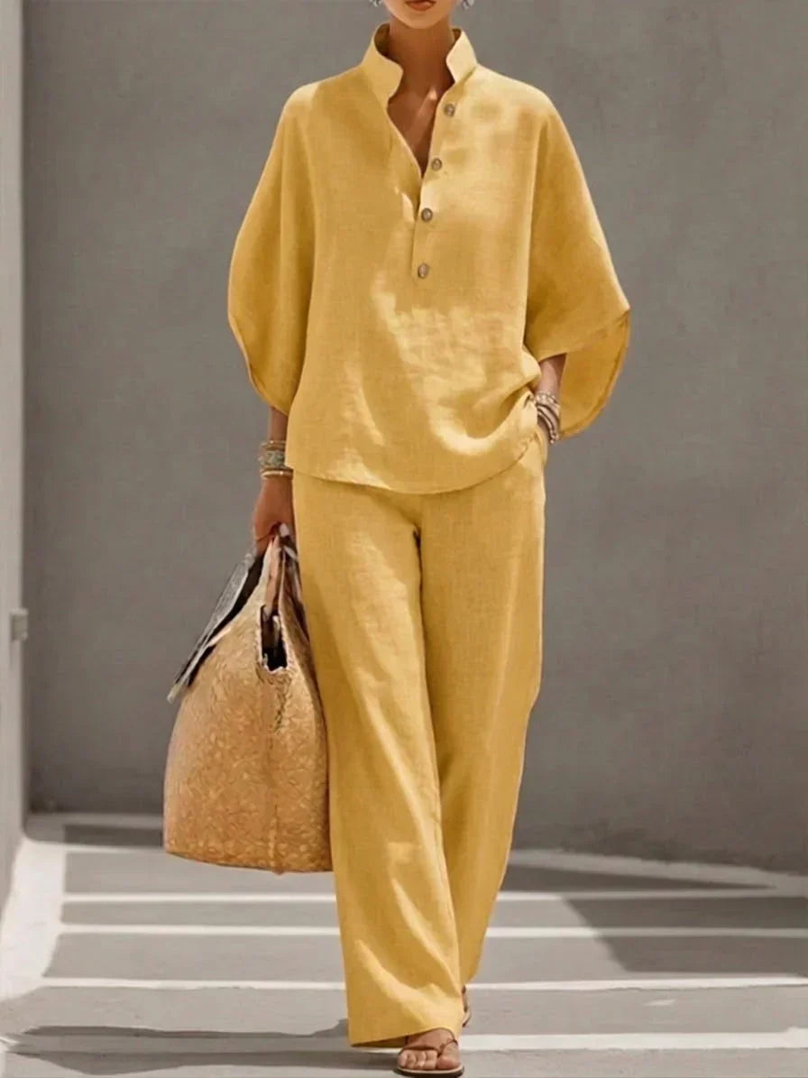 Rosa conjunto lino amarillo