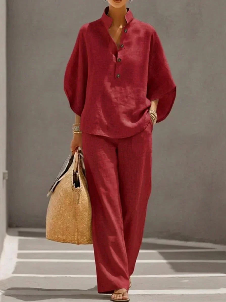 Rosa conjunto lino rojo