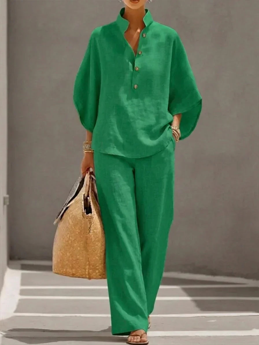 Rosa conjunto lino verde